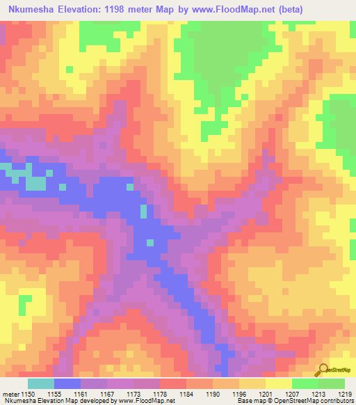 Nkumesha,Zambia Elevation Map