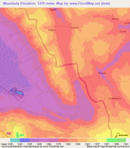 Nkumbula,Zambia Elevation Map