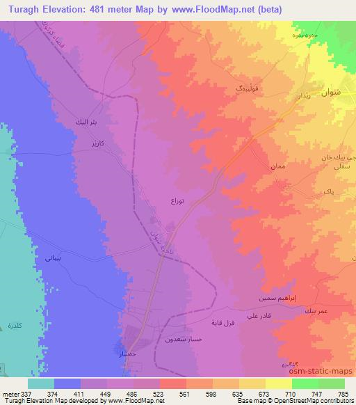 Turagh,Iraq Elevation Map