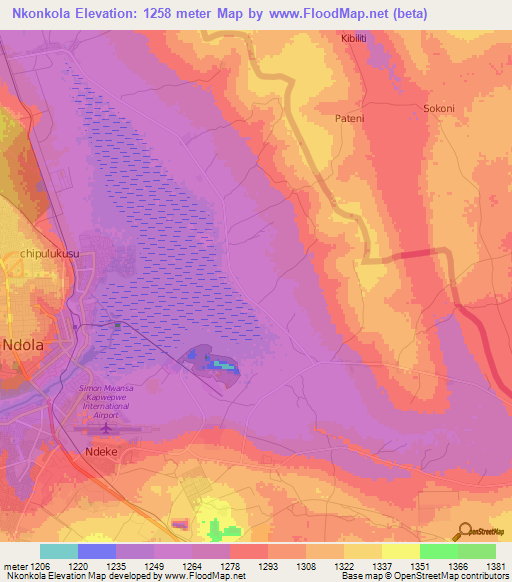 Nkonkola,Zambia Elevation Map