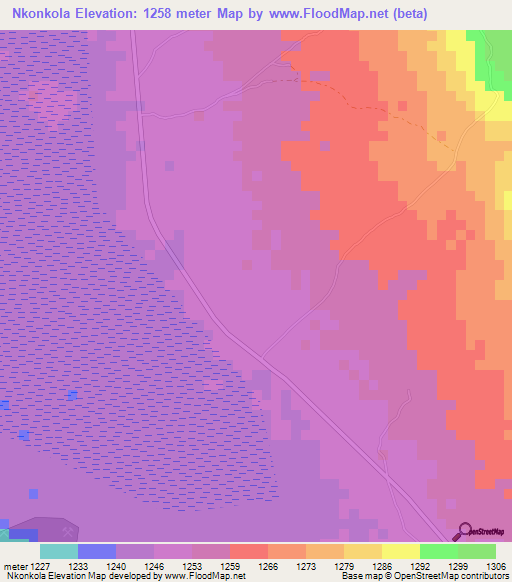 Nkonkola,Zambia Elevation Map