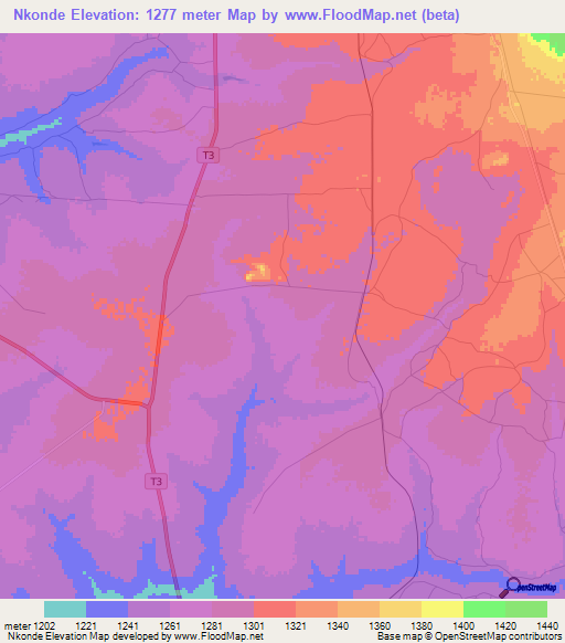 Nkonde,Zambia Elevation Map