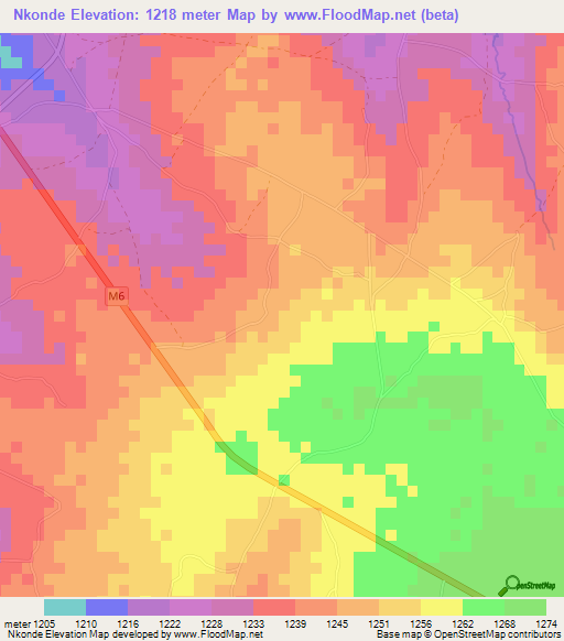 Nkonde,Zambia Elevation Map