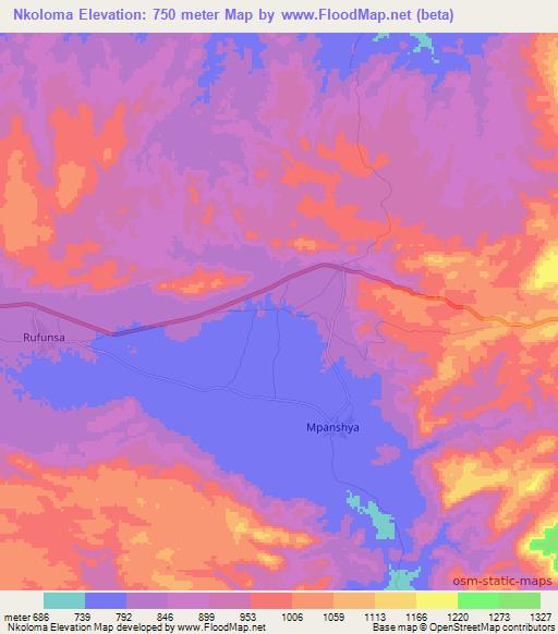 Nkoloma,Zambia Elevation Map