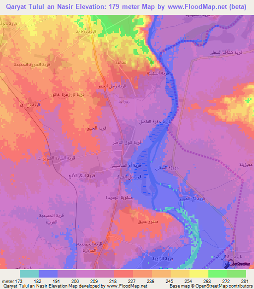 Qaryat Tulul an Nasir,Iraq Elevation Map