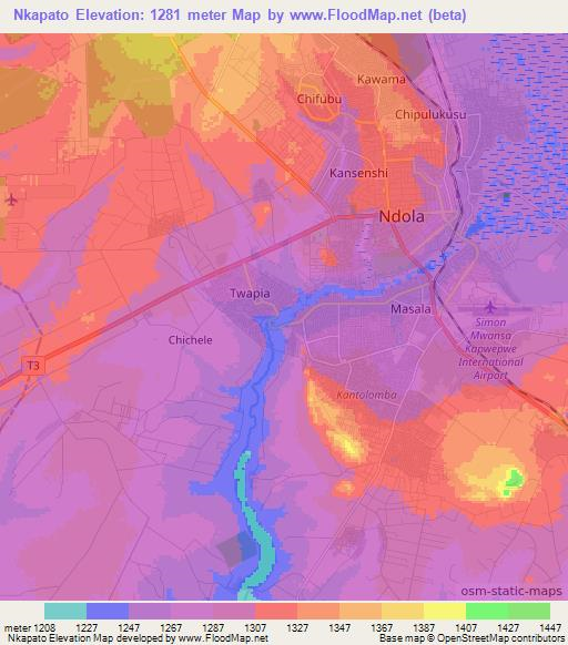 Nkapato,Zambia Elevation Map