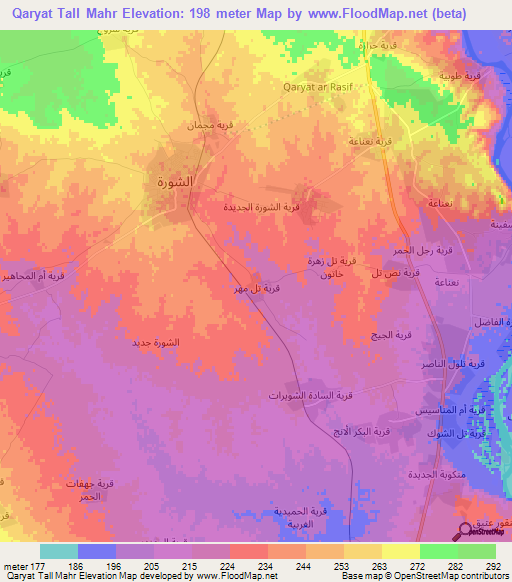 Qaryat Tall Mahr,Iraq Elevation Map