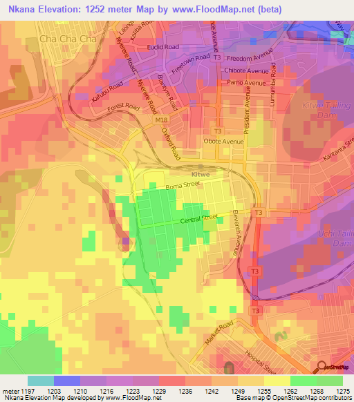 Nkana,Zambia Elevation Map