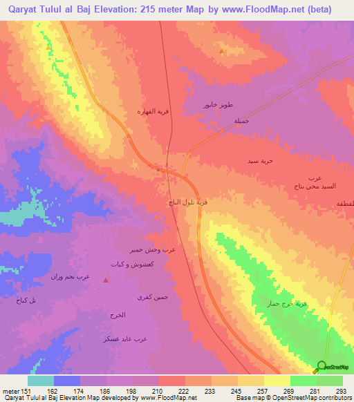 Qaryat Tulul al Baj,Iraq Elevation Map