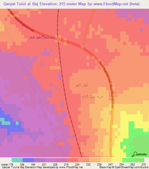 Qaryat Tulul al Baj,Iraq Elevation Map