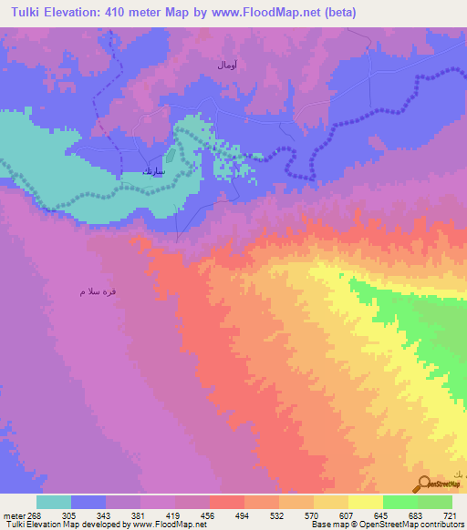 Tulki,Iraq Elevation Map