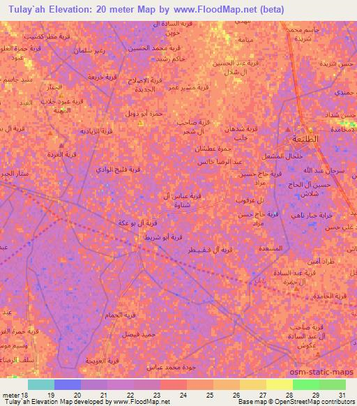 Tulay`ah,Iraq Elevation Map