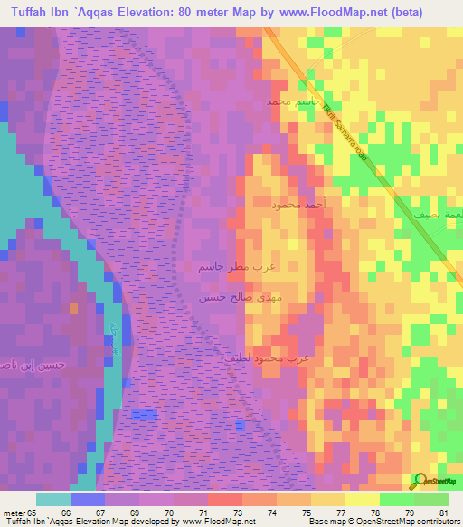 Tuffah Ibn `Aqqas,Iraq Elevation Map