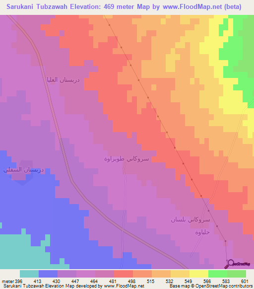 Sarukani Tubzawah,Iraq Elevation Map