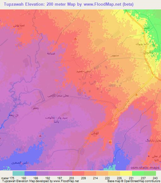 Tupzawah,Iraq Elevation Map