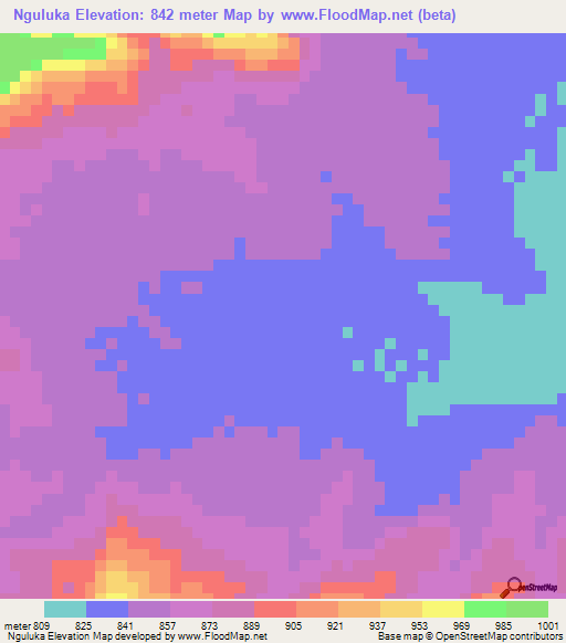 Nguluka,Zambia Elevation Map