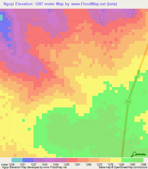 Ngoyi,Zambia Elevation Map