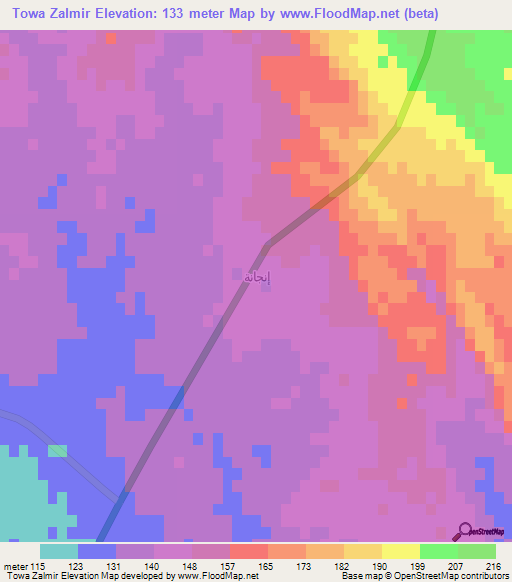 Towa Zalmir,Iraq Elevation Map