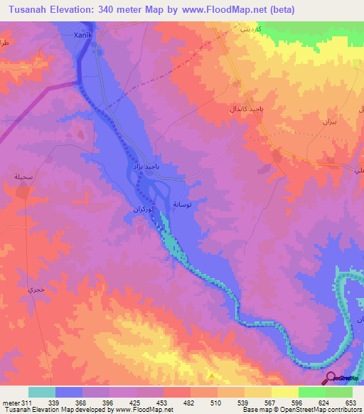 Tusanah,Iraq Elevation Map