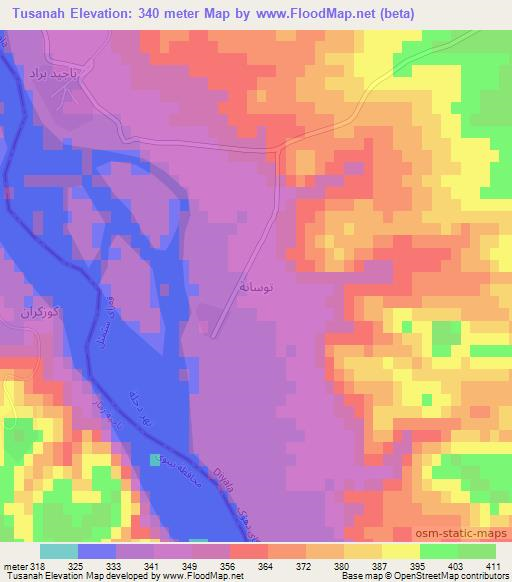 Tusanah,Iraq Elevation Map
