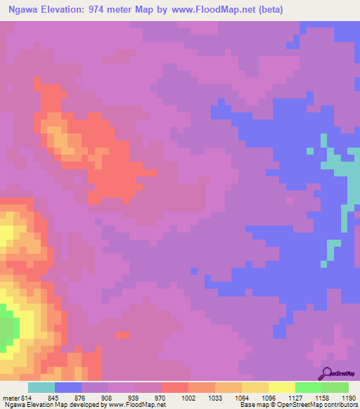 Ngawa,Zambia Elevation Map