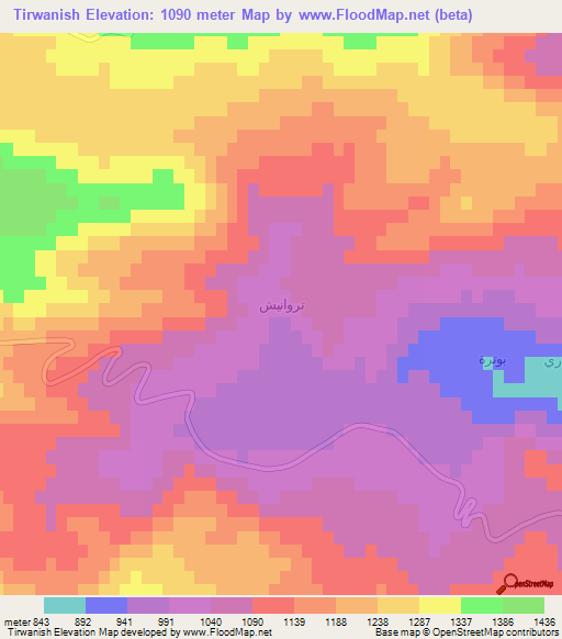 Tirwanish,Iraq Elevation Map