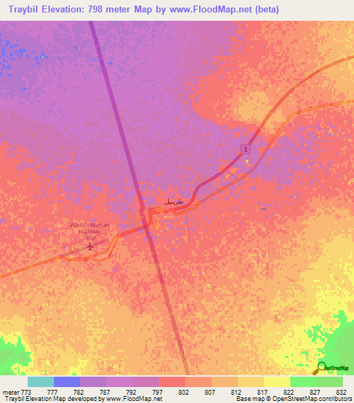 Traybil,Iraq Elevation Map