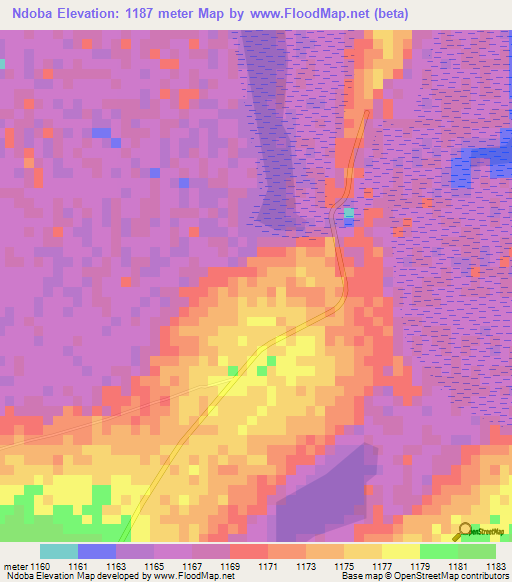 Ndoba,Zambia Elevation Map