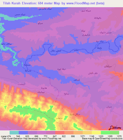 Tilah Kurah,Iraq Elevation Map