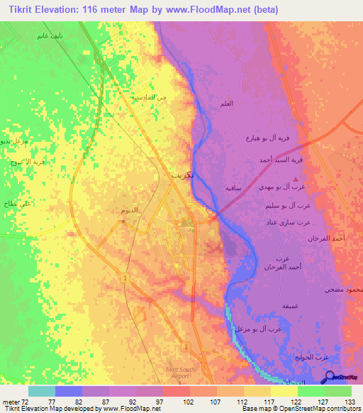 Tikrit,Iraq Elevation Map