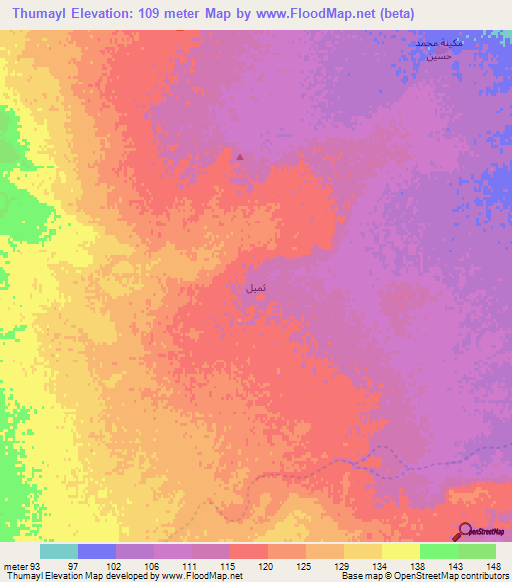 Thumayl,Iraq Elevation Map