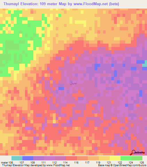 Thumayl,Iraq Elevation Map