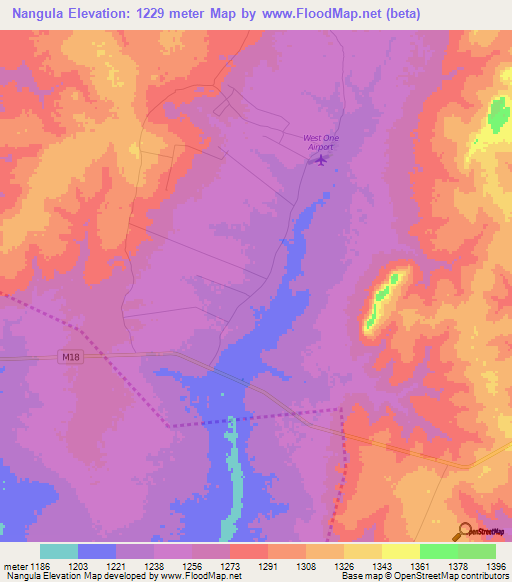 Nangula,Zambia Elevation Map