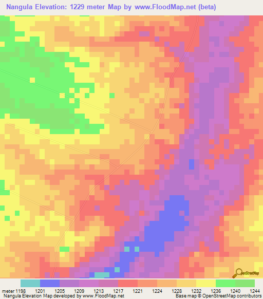 Nangula,Zambia Elevation Map