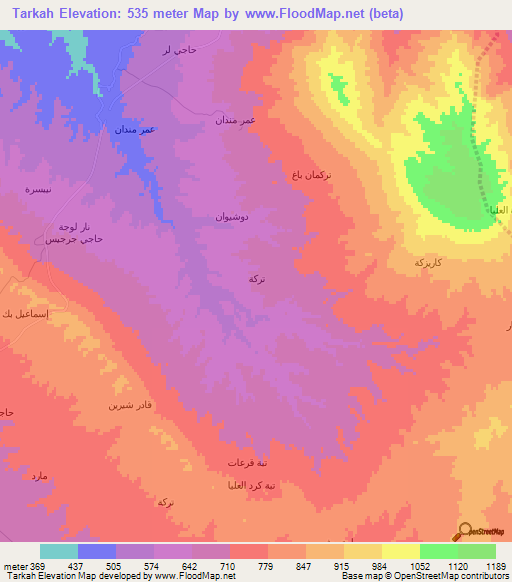 Tarkah,Iraq Elevation Map