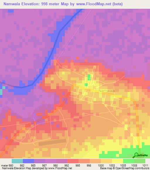 Namwala,Zambia Elevation Map