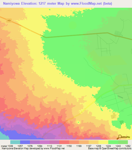 Namiyowa,Zambia Elevation Map