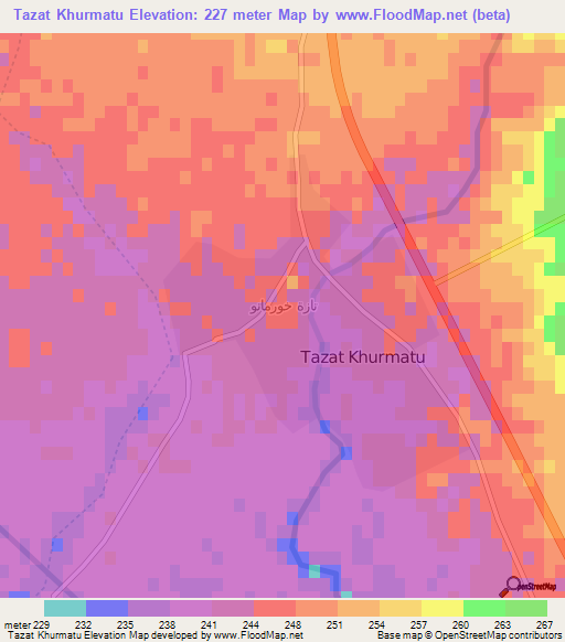 Tazat Khurmatu,Iraq Elevation Map