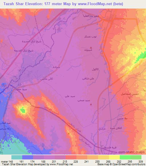 Tazah Shar,Iraq Elevation Map