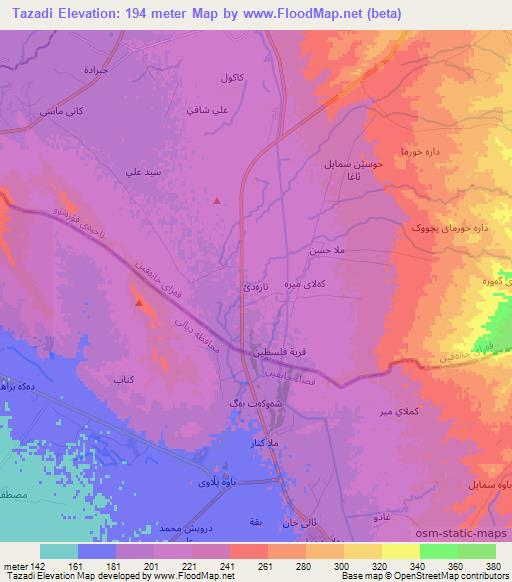 Tazadi,Iraq Elevation Map