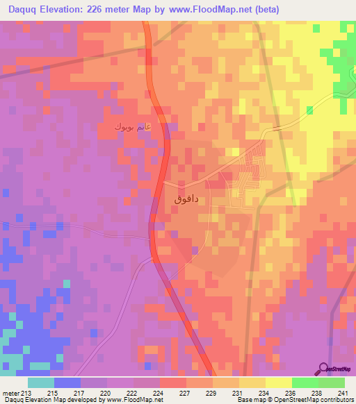 Daquq,Iraq Elevation Map