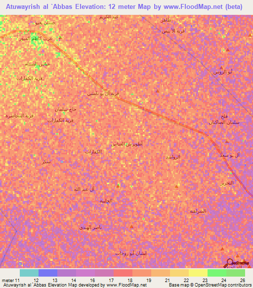 Atuwayrish al `Abbas,Iraq Elevation Map