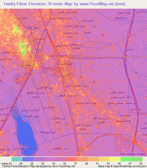 Tawfiq Fikrat,Iraq Elevation Map