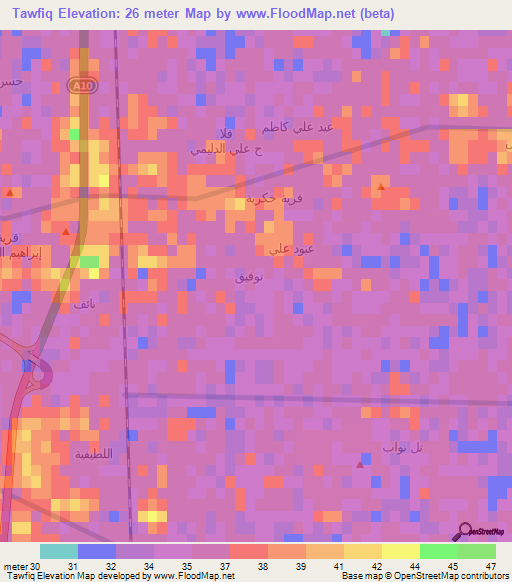 Tawfiq,Iraq Elevation Map
