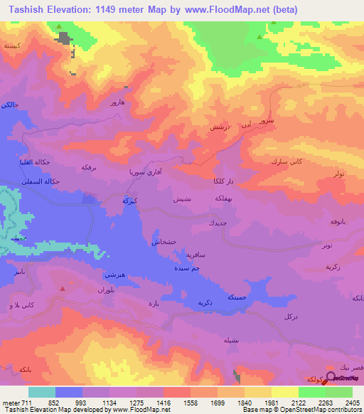 Tashish,Iraq Elevation Map