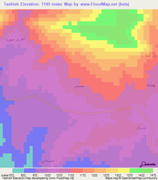 Tashish,Iraq Elevation Map