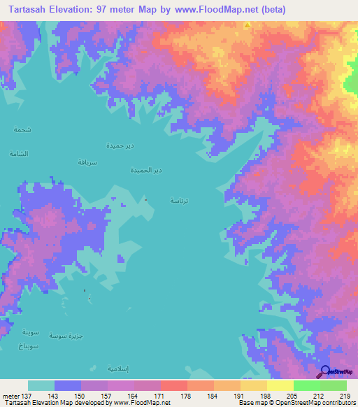 Tartasah,Iraq Elevation Map