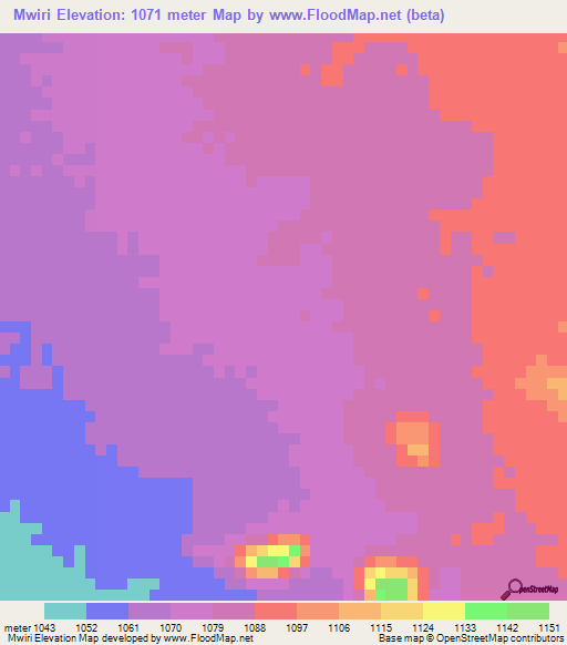 Mwiri,Zambia Elevation Map