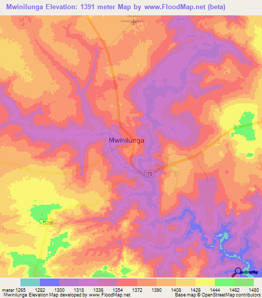 Mwinilunga,Zambia Elevation Map