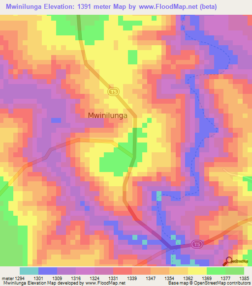 Mwinilunga,Zambia Elevation Map